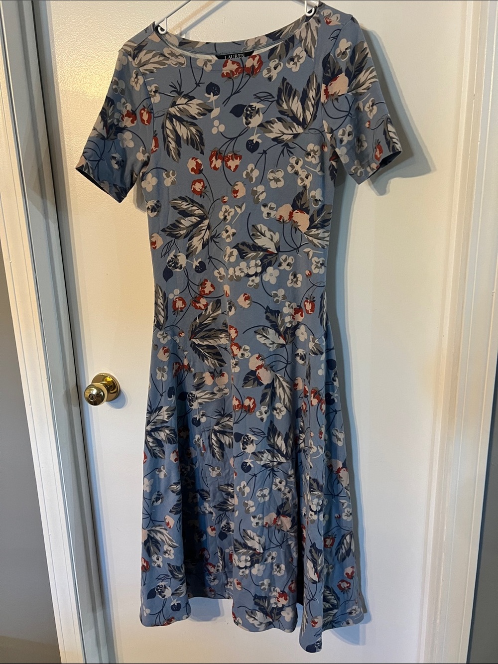 Ralph Lauren Blue Floral Short-Sleeve Fit & Flare Dress